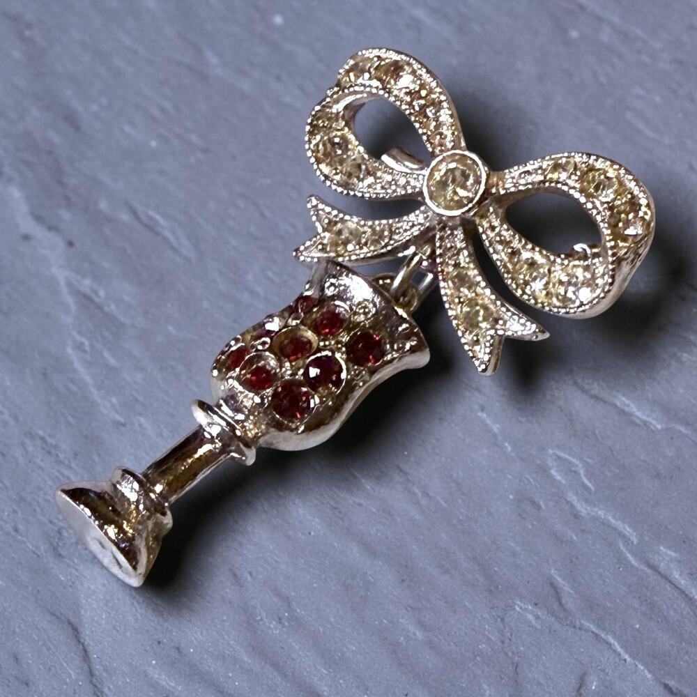 VTG ORA Chalice and Bow Brooch Silver Tone Rhinestone Order of the Eastern Star